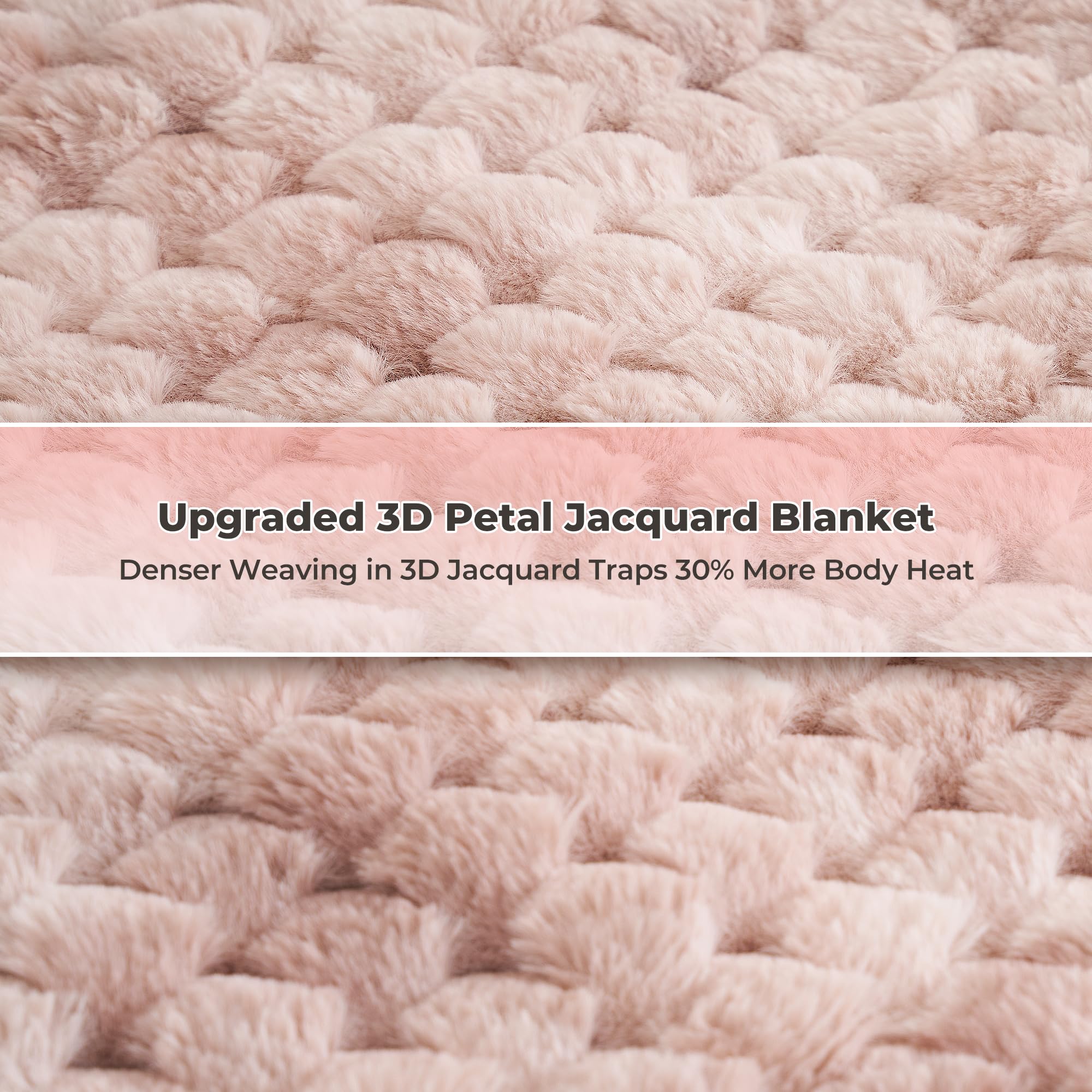 CURECURE Coperta Elettrica Riscaldante 130x180 cm, Jacquard 3D a Petalo in Peluche di Coniglio & Flanella, 6 Livelli di Calore & Spegnimento Automatico 1-10H, Lavabile per Letto/Divano/Ufficio (Rosa)
