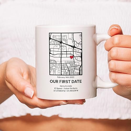 Miniatura 1 de Taza personalizada con texto en inglés Our First Date taza personalizada para el día de San Valentín el aniversario perfecto regalo de compromiso