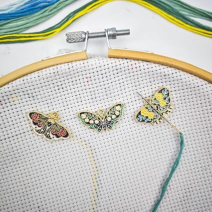 MAGNEECH 3 Pcs Flower Butterfly Needle Minder for Cross Stitch,Needlework and Embroidery Accessories, Gift for Cross Stitch Lover