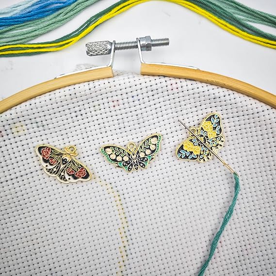 MAGNEECH 3 Pcs Flower Butterfly Needle Minder for Cross Stitch,Needlework and Embroidery Accessories, Gift for Cross Stitch Lover