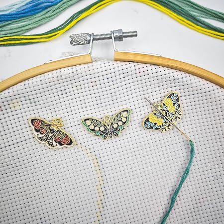 MAGNEECH 3 Pcs Flower Butterfly Needle Minder for Cross Stitch,Needlework and Embroidery Accessories, Gift for Cross Stitch Lover