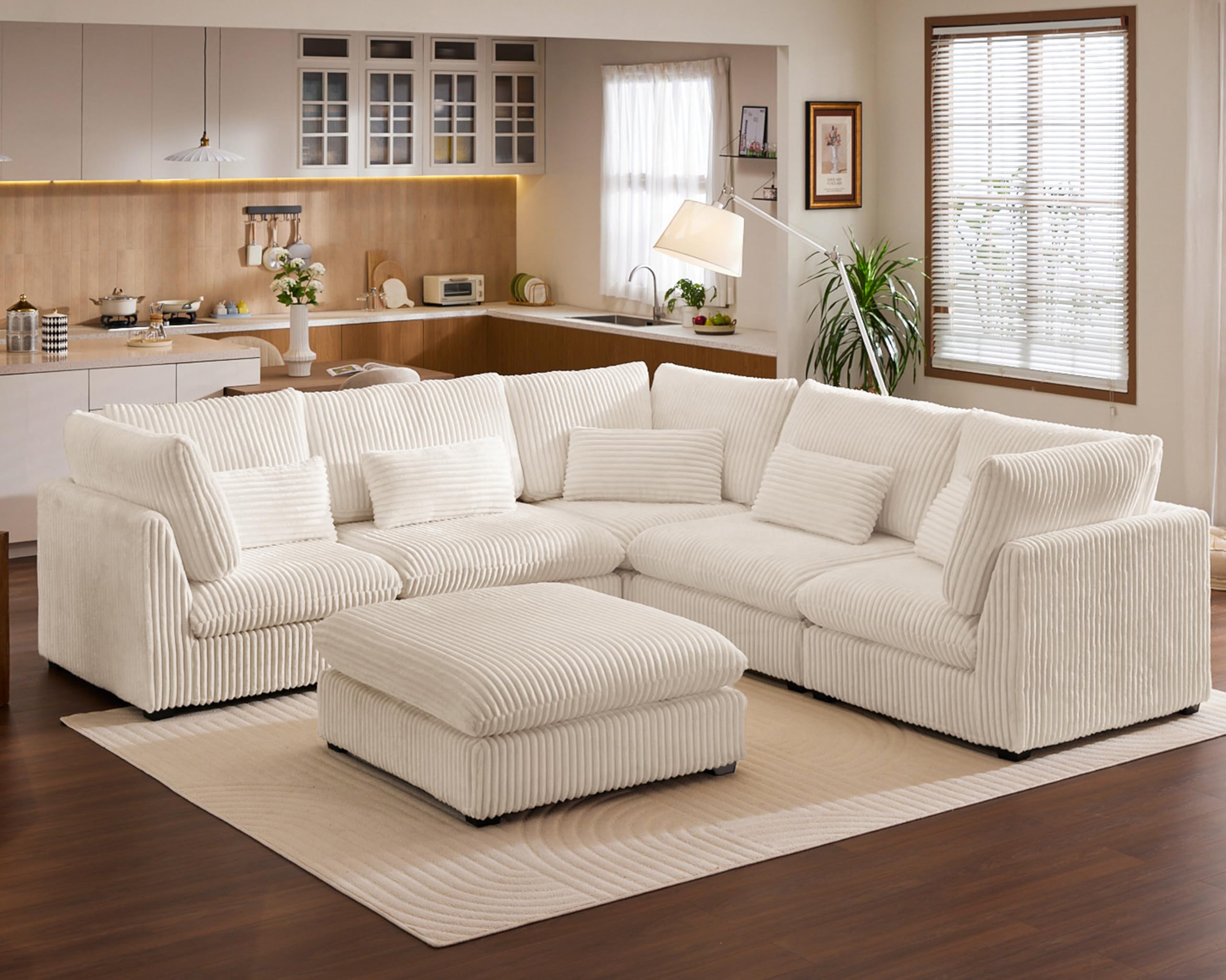 Oversized Corduroy Modular Sectional Sofa with Chaise
