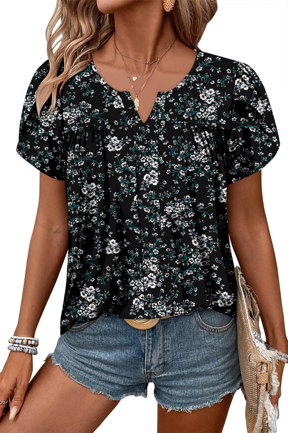 CRAZY GRID Womens Summer Tops Short Sleeve Tshirt Summer Floral Boho Shirts Casual Flowy Tee Comfy Blouses