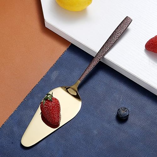 Miniatura 8 de Berglander Juego de cuchillo y servidor para pastel de boda con mango de superficie de luna y cabeza dorada brillante, cortador de tartas, juego de