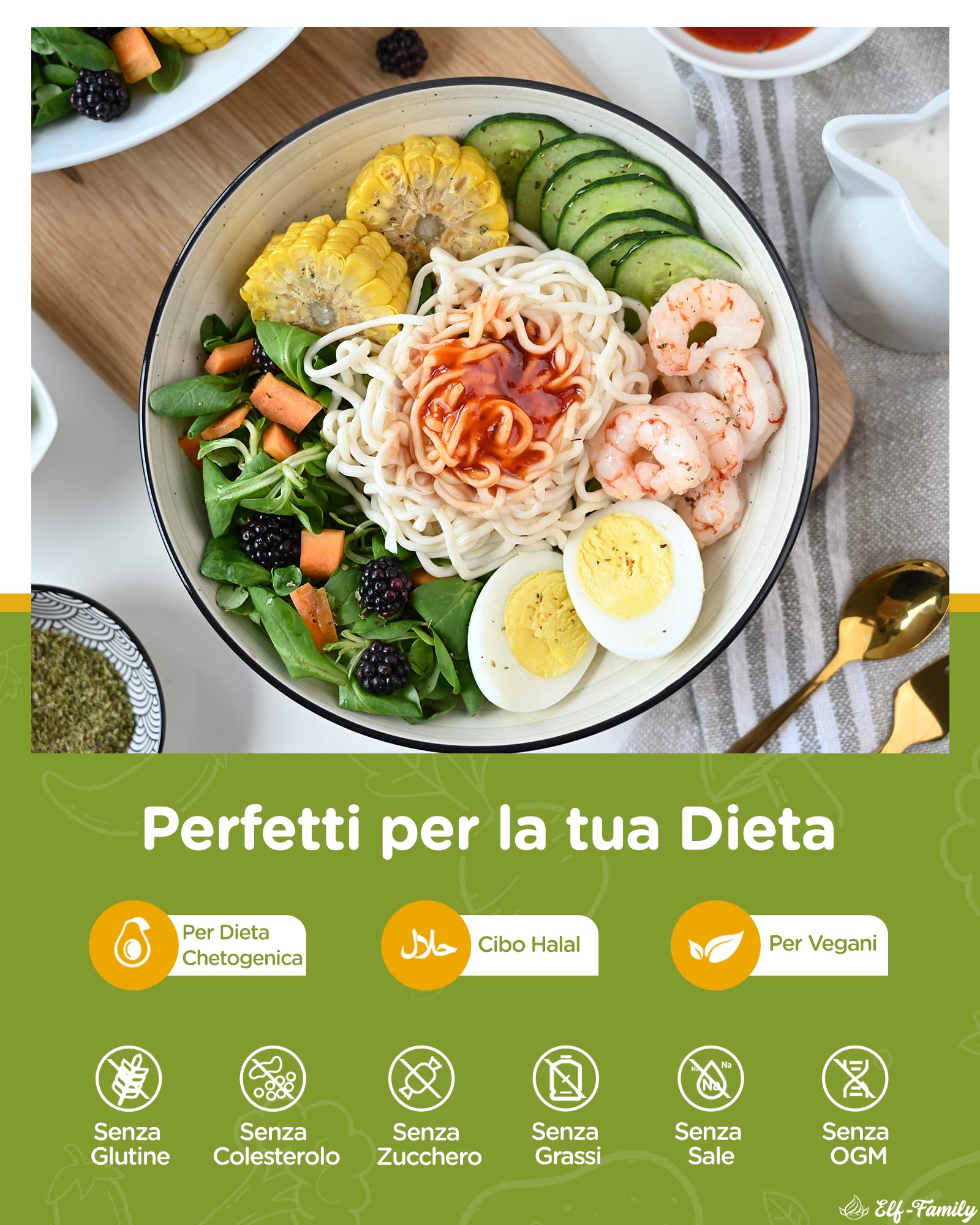 Elf-family [Nuovo]Pasta di Konjac Pochi Carboidrati- Prodotto in Tailandia- Vegano Senza Glutine- 240g x6 Scatole(12 Porzioni), Konjak Noodles Shirataki Noodles Ipocalorica/Senza Zucchero - Spaghetti