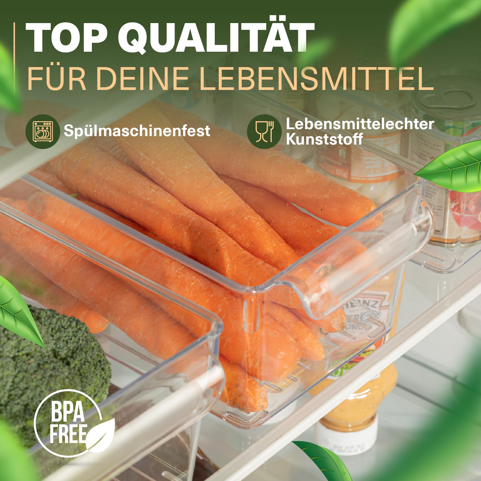 Viwares Organizador para frigorífico con tapa, juego de 3 unidades, almacenamiento transparente para embutidos, frutas y verduras, recipiente de almacenamiento para conservar la frescura, 20 x 32,5 x