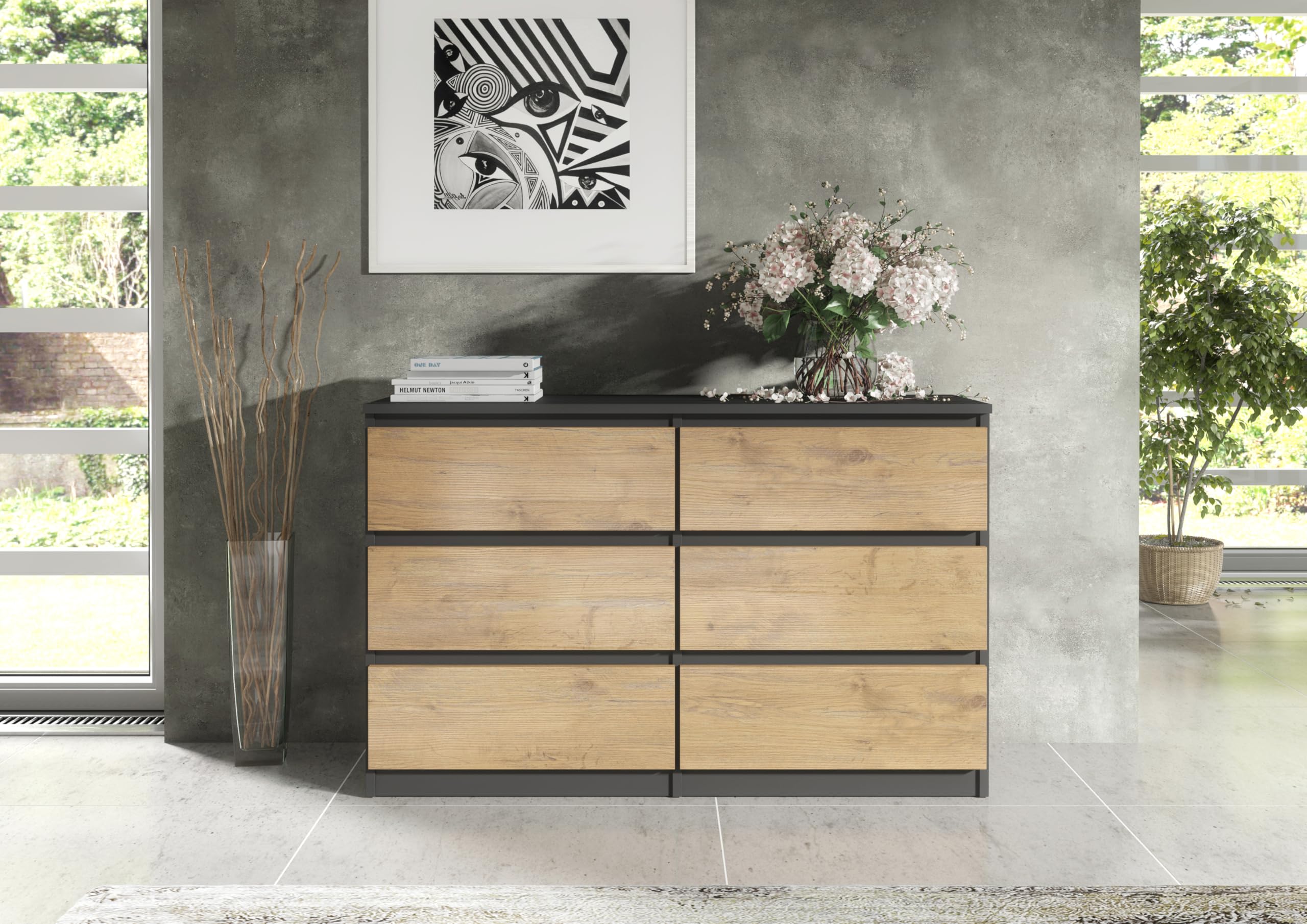 meble masztalerz Komoda Antracyt/Lancelot 120 cm Matowa z 6 szufladami - 120x78,5x39 cm - Komoda do salonu, sypialni - Szafka z szufladami - Komoda z szufladami | Szafa komodowa 120 x 78, 5 x 39 cm, nowoczesna szafa z szufladami, kredens do salonu, przedp