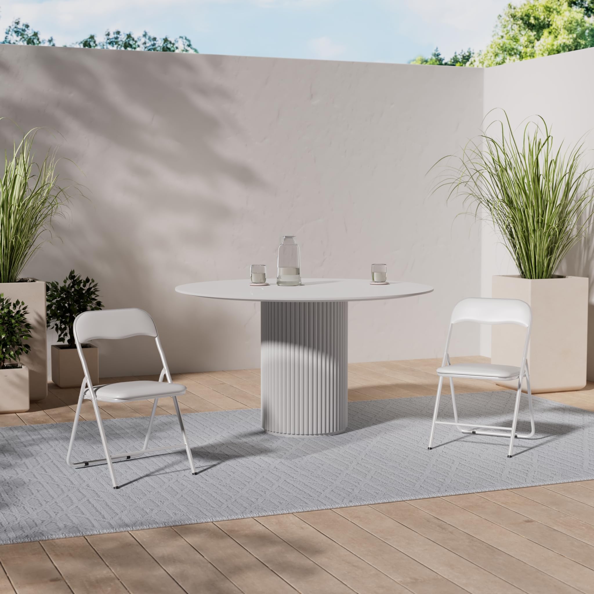 CLP 4 x Chaise De Cuisine Pliable Felix I Chaise Visiteur Pliable avec Pieds en Métal I Chaise Salle De Conférrence Confortable Et Pratique Couleur:Blanc/Blanc