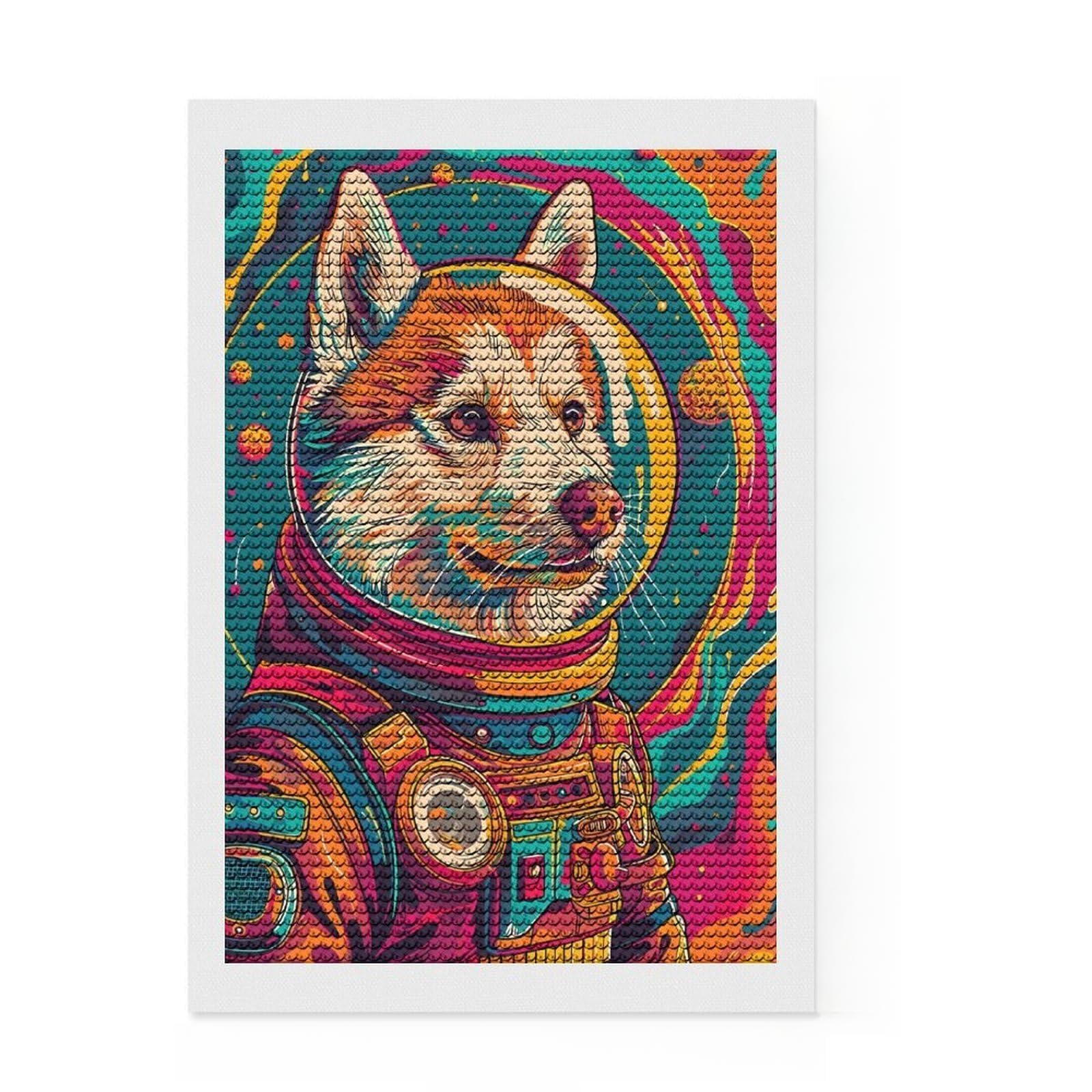 Junmoney Astronaut Husky Space Diamond Painting Set 8"x12", Farmhouse Decor, Modern Decor, Full Kit Included, Creative Gift Idea, Adhesive Canvas