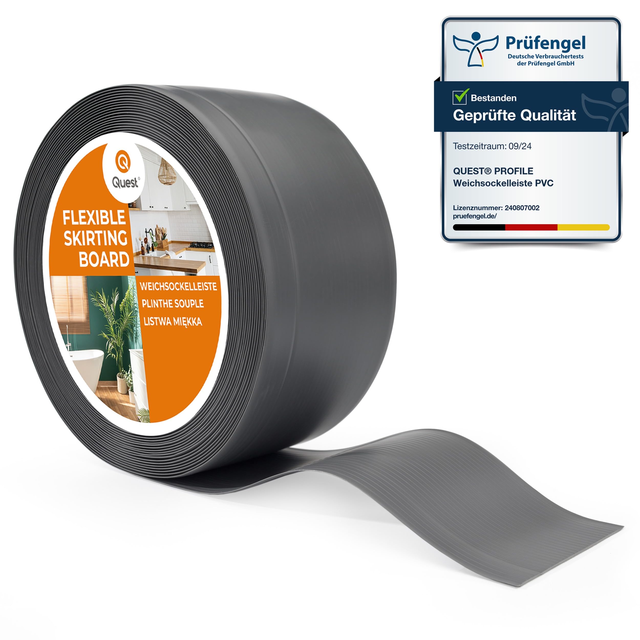 Quest Listwa przypodłogowa elastyczna PVC 100x25 mm – ciemnoszary, 15 mb