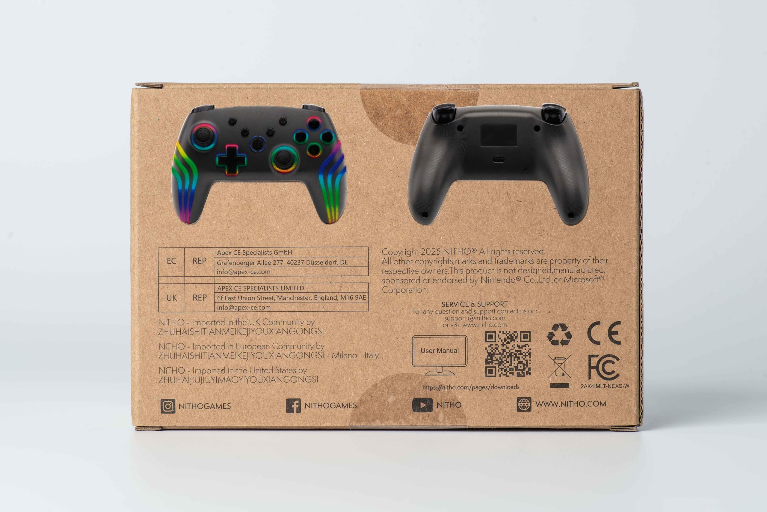 NITHO NEXUS DARK OPS Wireless Controller Compatibile con Switch/Switch 2/PC/Android/iOS, Gamepad con LED RGB, Trigger Effetto Hall, Giroscopico a 6 Assi, Turbo, Joystick Ergonomico - Nero