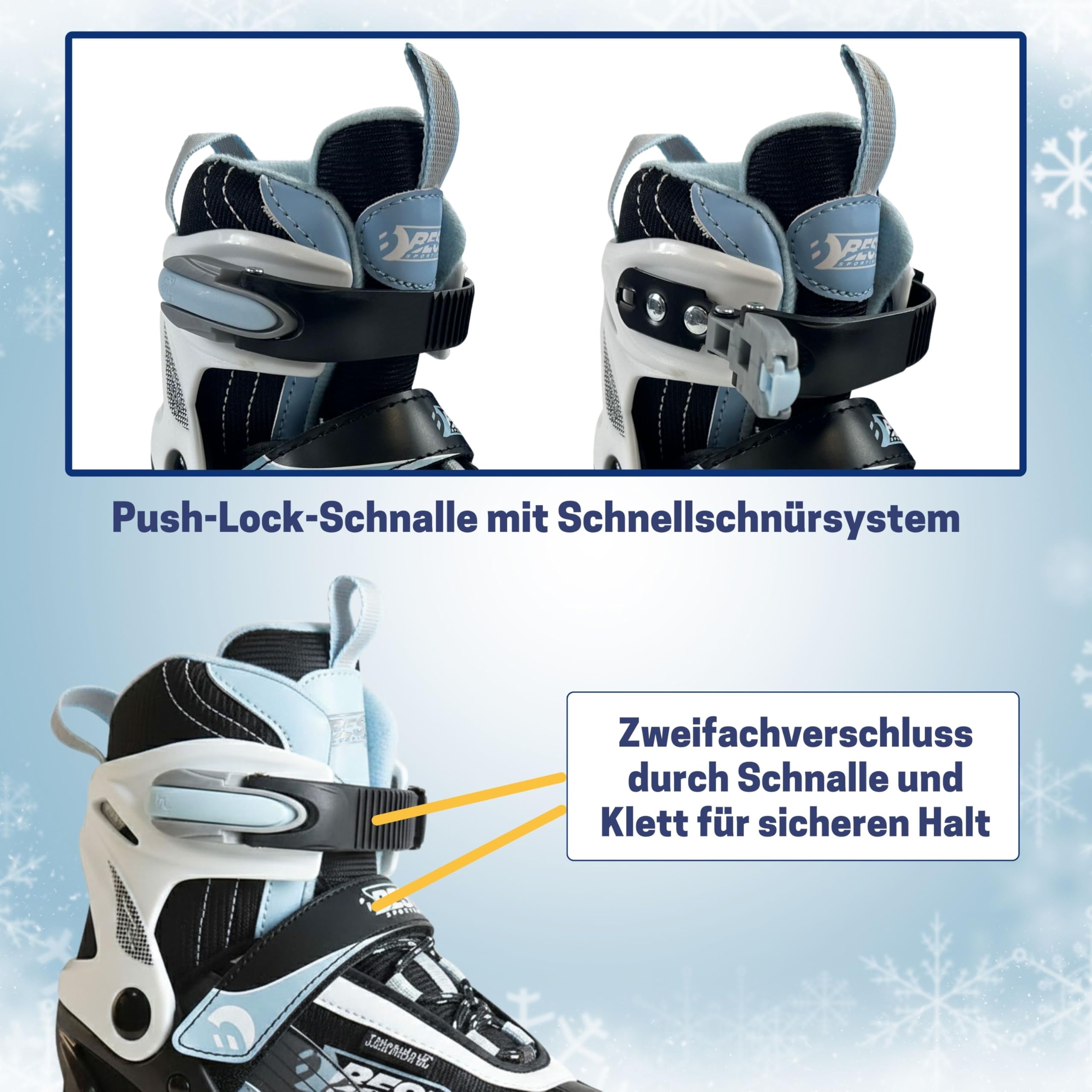 Best Sporting Schlittschuhe Kinder, Damen & Herren I 4-Fach verstellbare Eislaufschuhe Kinder I Softboot Ice Skates - wasserdicht und wärmeisolierend mit Push-Lock-Schnalle