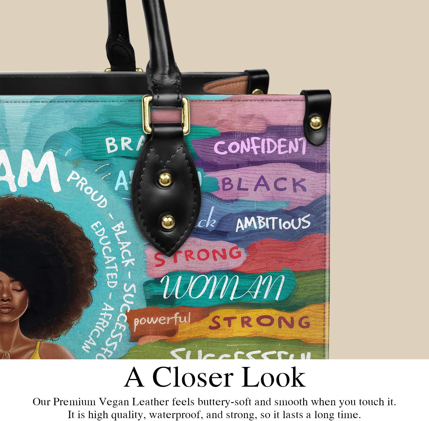 Afroyla African Black Women's Leather Bag, Medium Size, Premium Vegan Leather, Valentine's Day Gifts for Her, Wife, or Mother - Image 8