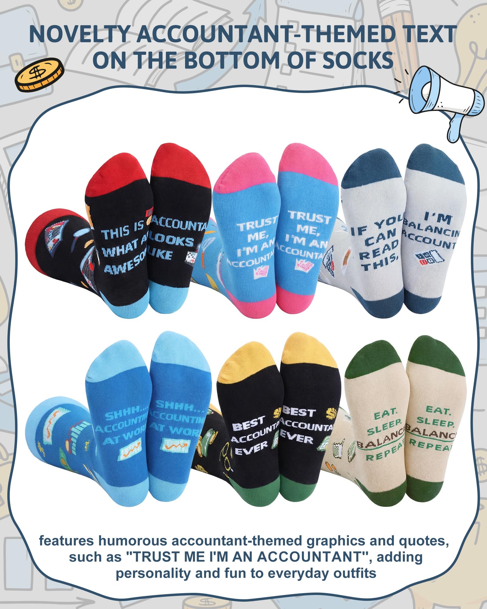 Berlune 6 Pairs Novelty Accountant Graduation Gifts for Women Men Funny Tax Accountants Cpa Graduate Finance Socks for Auditors Accounting Professionals Students