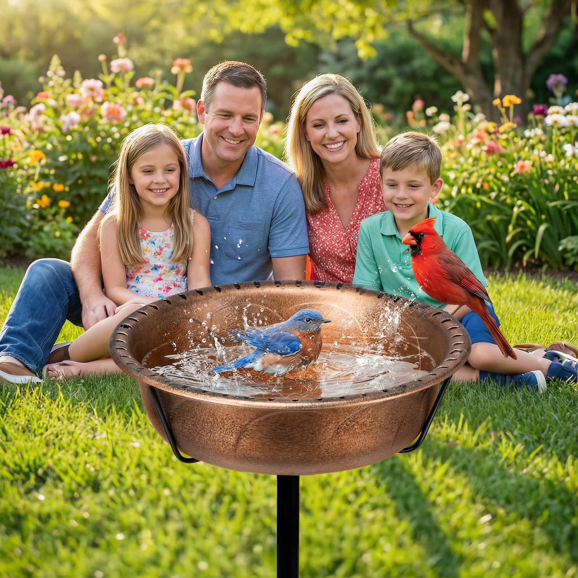 VIVOHOME Bird Bath for Garden, Metal Vintage Freestanding Birdbaths, Upgraded 4-Pronged Base, Bird Baths Feeder Bowl for Outdoor Garden Patio Yard Lawn Decor Retro Bronze - 2