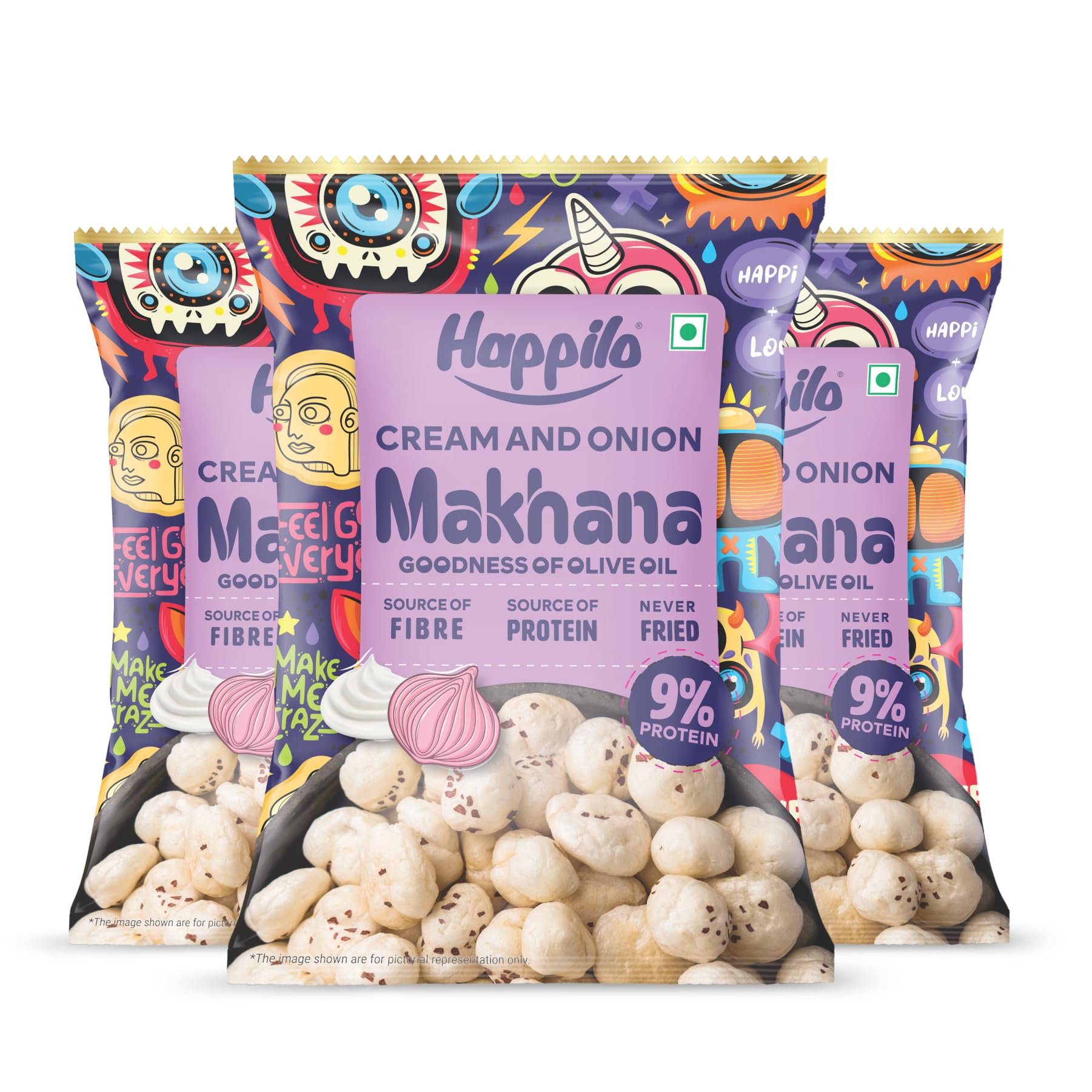 Happilo Premium Super Snack Makhana Cream & Onion 55g (Pack Of 3), Roasted Foxnut Healthy Snack Low Calorie Gluten Free and Vegan-image-16
