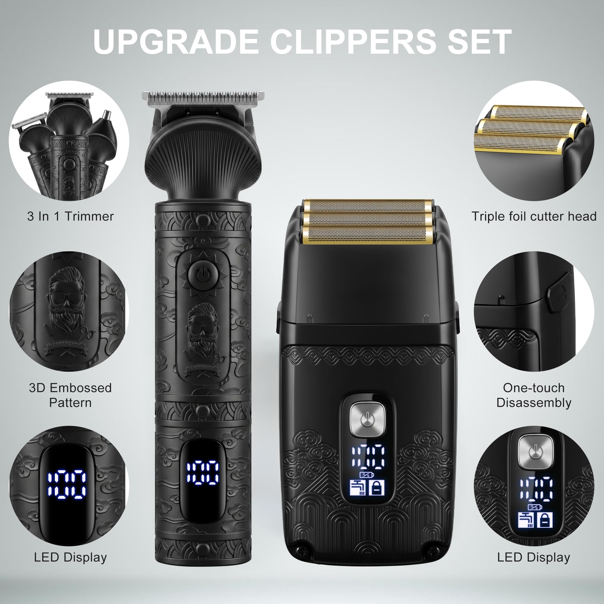 Scttomon T-Blade Haarschneider Elektrische Rasierer für Männer Folienrasierer Bartschneider Männer Grooming Kit Präzisionstrimmer Rasierapparat Barttrimmer Akku Schwarz