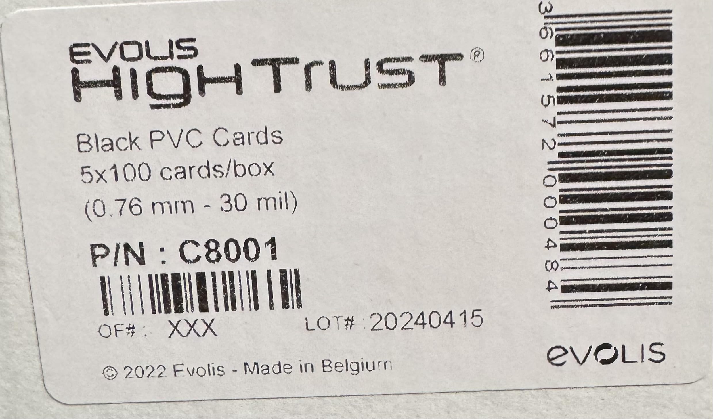 Evolis duro di carte di plastica, confezione da, Nero (C8001)