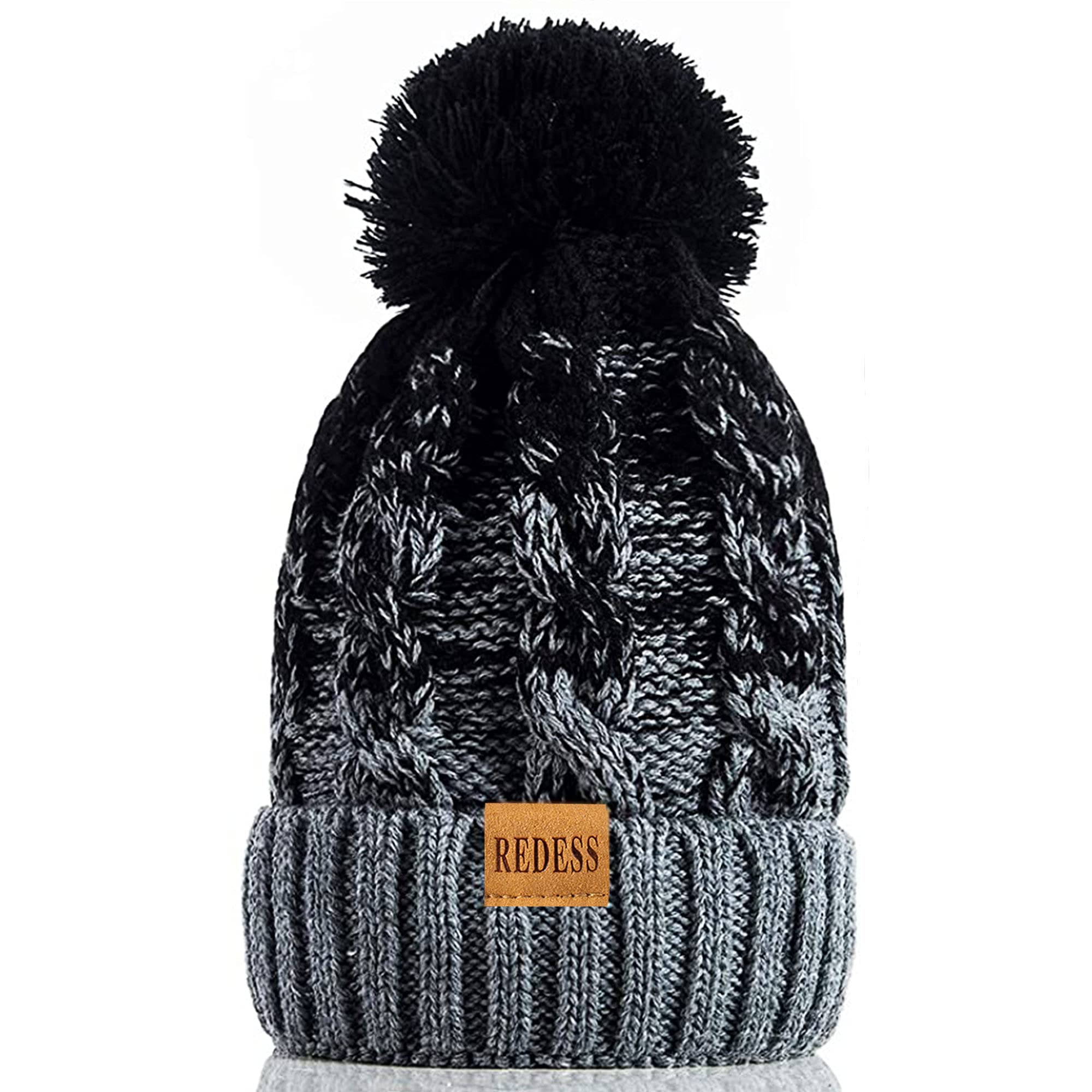 REDESS Cappello Invernale da Donna con Pom Pom Beanie Caldo Foderato in Pile Spesso Slouchy Snow Knit Chunky Baggy Skull Berretto da Sci