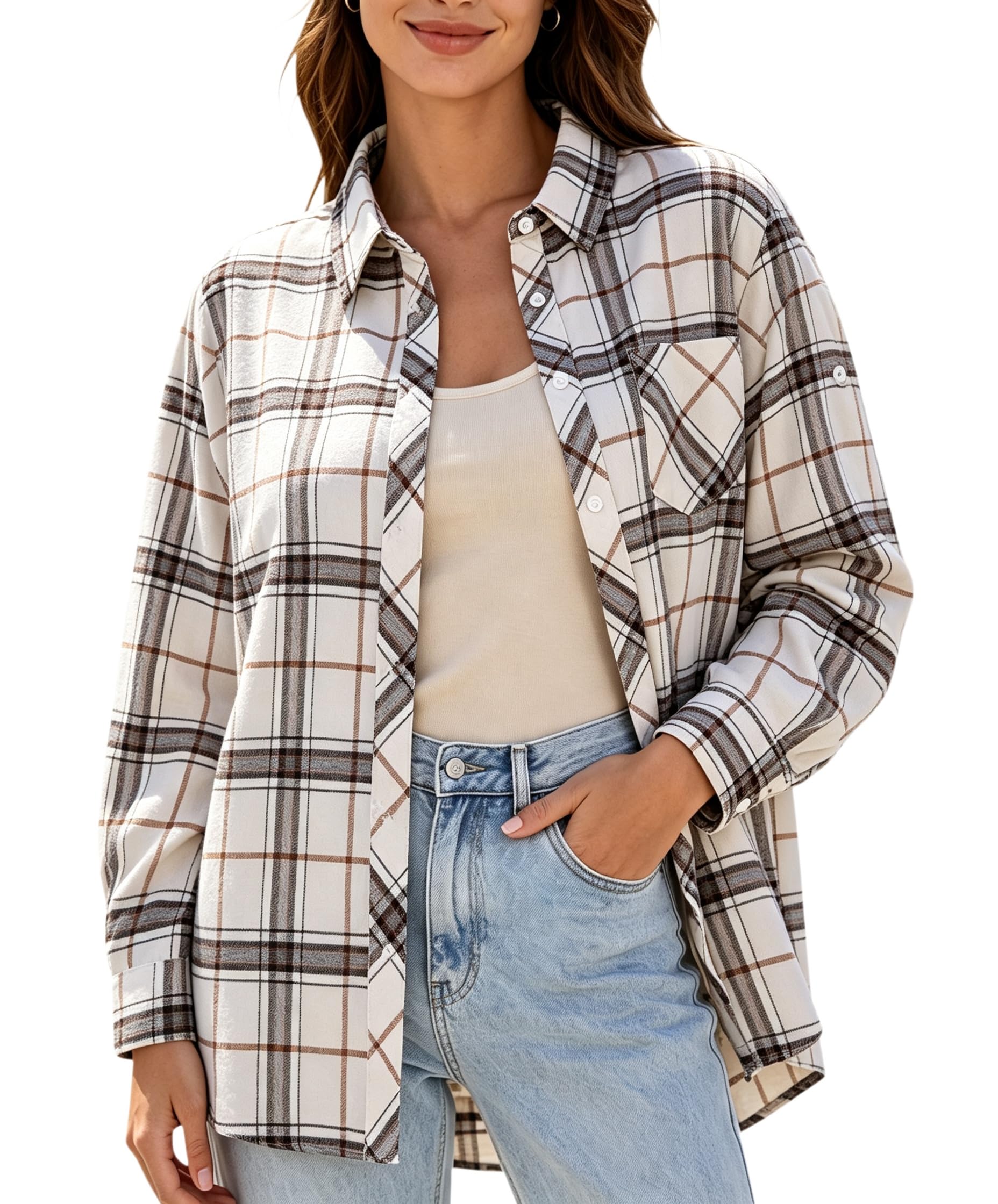 SANGTREE Womens and Girls Long Sleeve Flannel Shirt Plaid Button Down Shirt