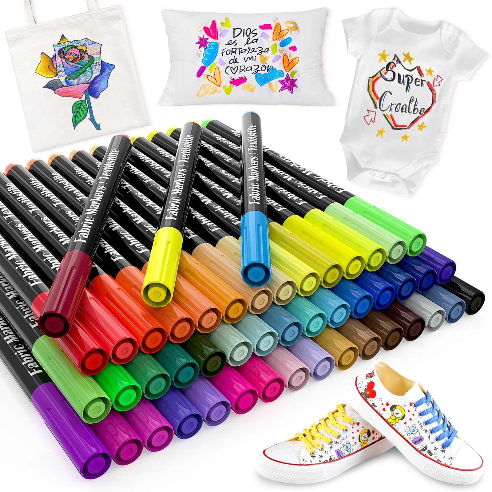 48 Marqueurs Textile ANYUKE - Indélébile, Lavable Machine 30°C, Non Toxique, Pour Customiser Vêtements Et Tissus