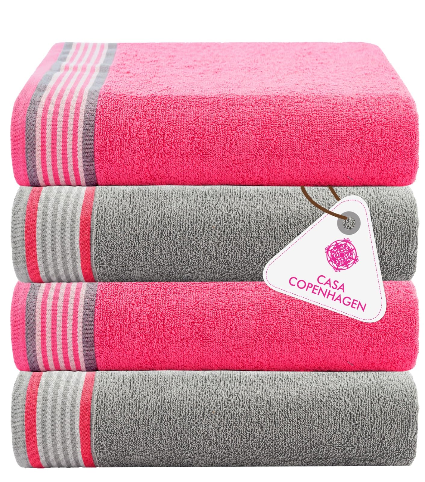 CASA COPENHAGEN He & She 4-piece bath towel set, 70x140 cm, grey-purple/dusty pink, 550 g/m², Egyptian cotton, designed in Denmark, for bathroom, kitchen & shower