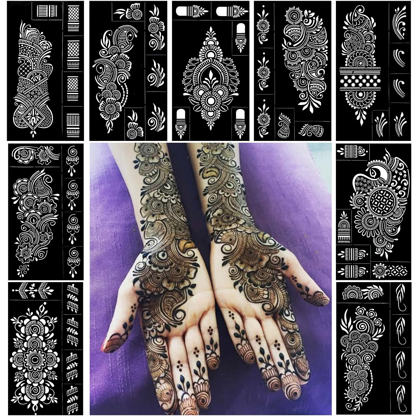 Pack of 9 Henna Tattoo Stencil Kit for Women