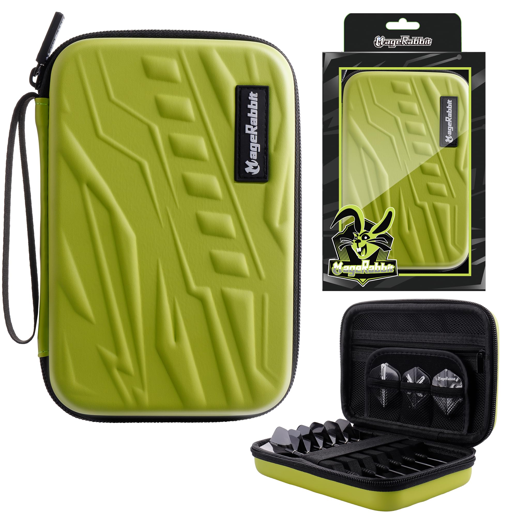 MageRabbit Dart Case for 6 Complete Darts - Dart Wallet Case, Compact Storage for Tips, Shafts and Flights - Portable Dart Accessories Organizer (Green)
