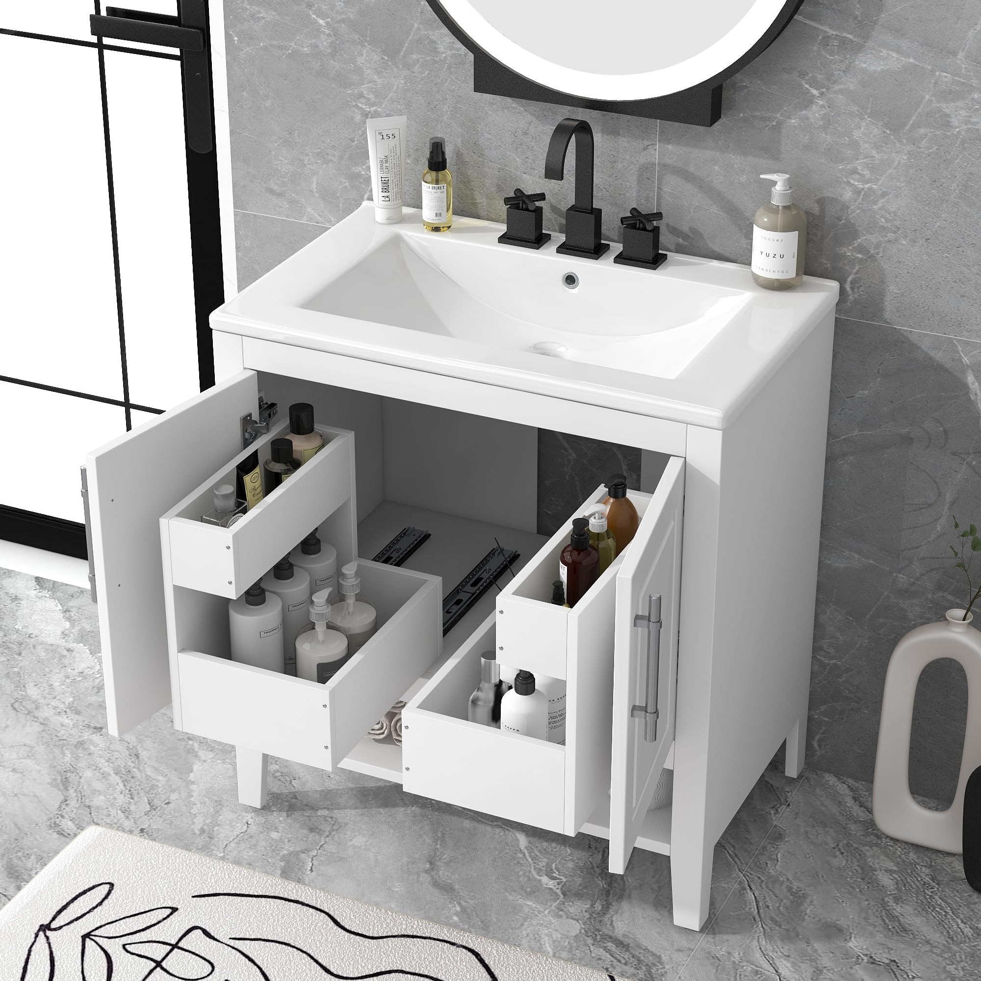 Amazon.com: 60 Inch Double Sink Bathroom Vanity with Marble Top and ...