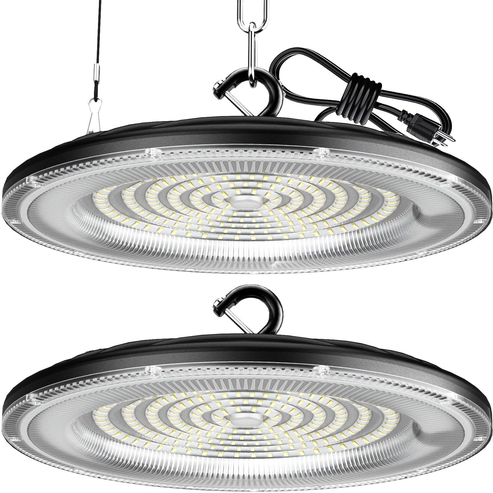 WILLGOTOP 350W 2 Pack UFO LED High Bay Light, 50000LM Shop Lights, Industrial Lighting, 110-275V IP66 Waterproof for Workshop, Warehouse, Barn, Garage