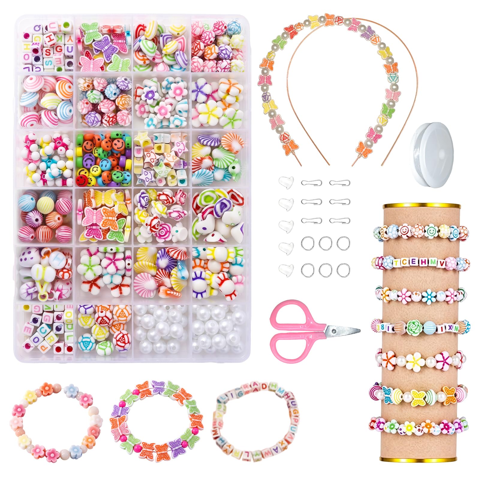 Liravonte Bracelet Jewellery Making Kits for Girls, 24 Types Beads for Bracelet Making, Friendship Bracelets DIY Arts and Crafts for Kids 5-14 Years Old