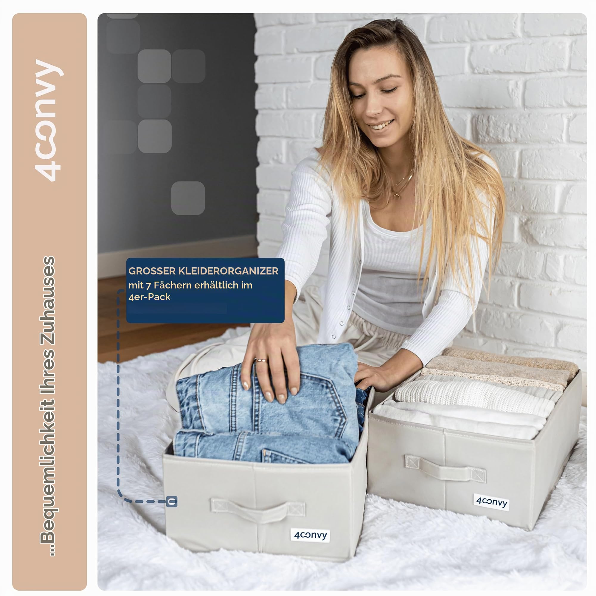 4CONVY Hosen Organizer Kleiderschrank XXL - Schrankorganizer - Schubladen Organizer - Aufbewahrungsboxen mit 7 Fächern - faltbares Ordnungssystem zur Aufbewahrung im Kleiderschrank - 4 Stück