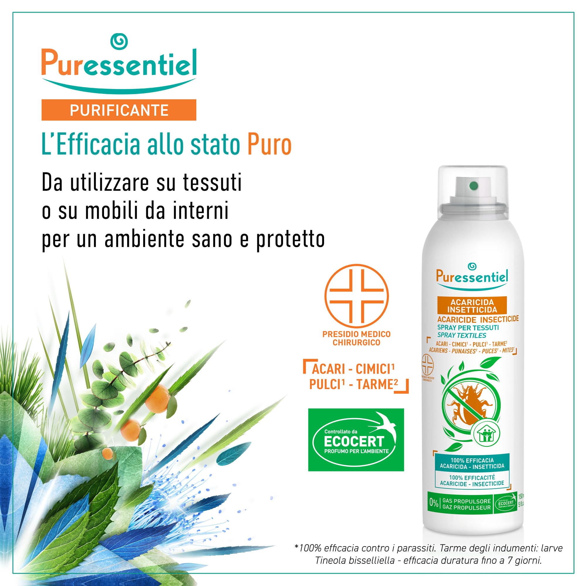 Puressentiel Spray per Tessuti Acaricida Insetticida Presidio Medico Chirurgico 150 ml