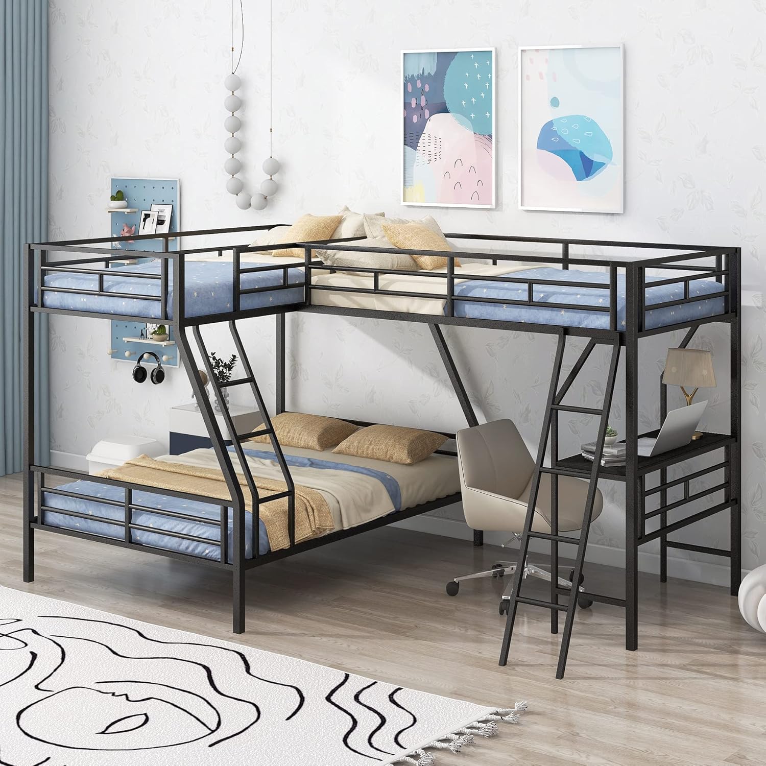Oudiec LShaped Twin Over Full Bunk Bed with Desk for Kids