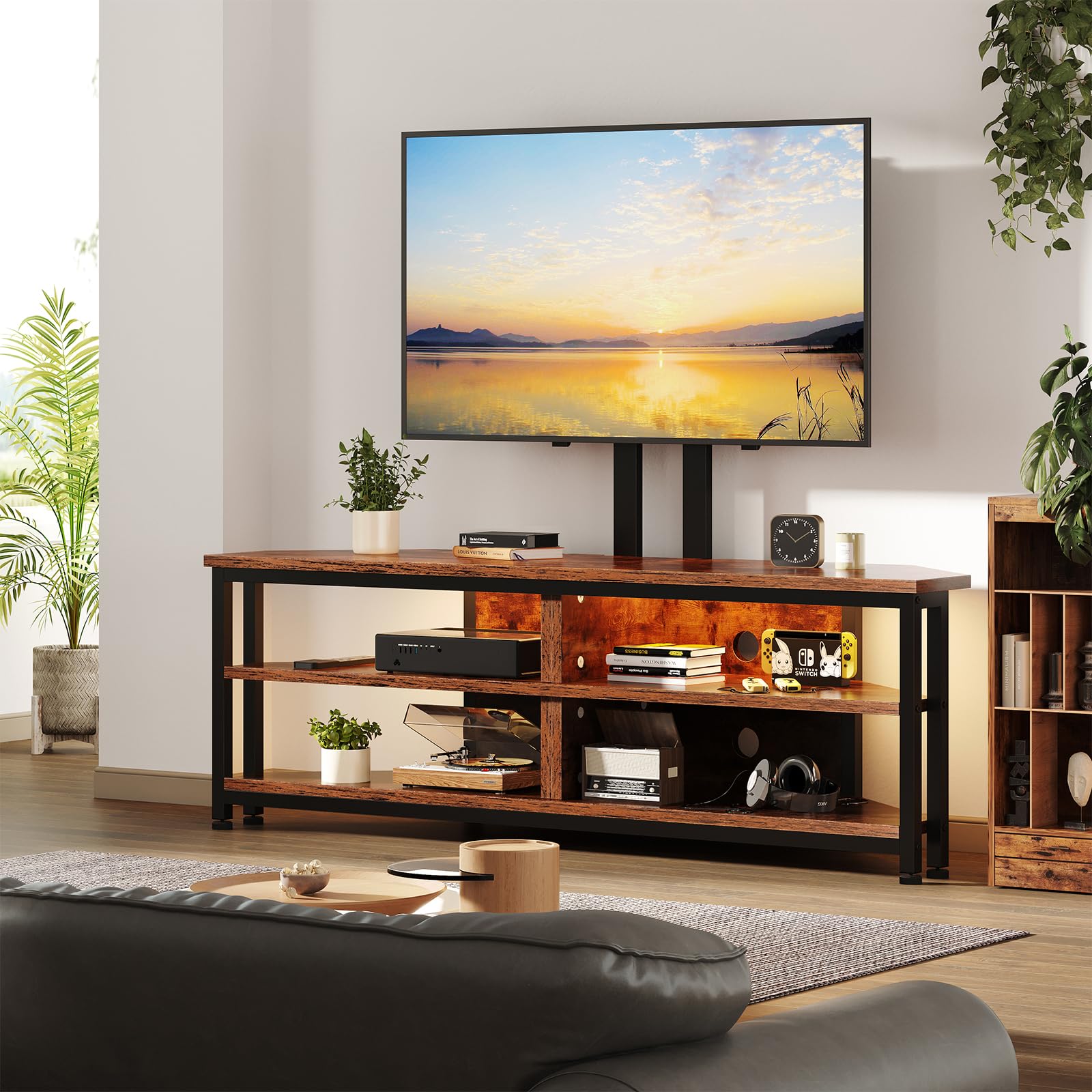 Dripex Mobile ad angolo per TV, con supporto e illuminazione a LED, mobile angolare (120 cm con supporto)