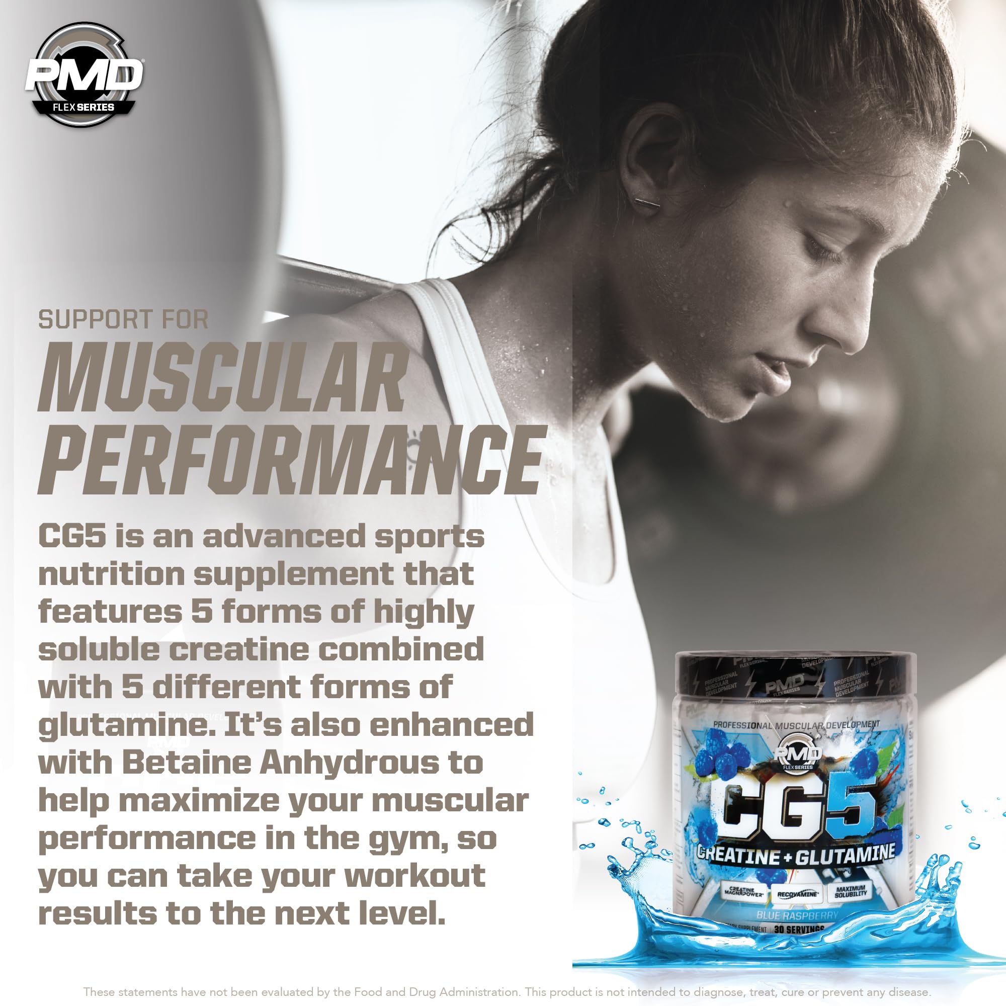 PMD Sports CG5 - Premium Creatine & L Glutamine Powder - Maximum Strength Power Recovery, Build Lean Muscle, Increase Workout Performance - Pre Workout & Post Workout - Blue Raspberry (30 Serv) — Amazon image 8