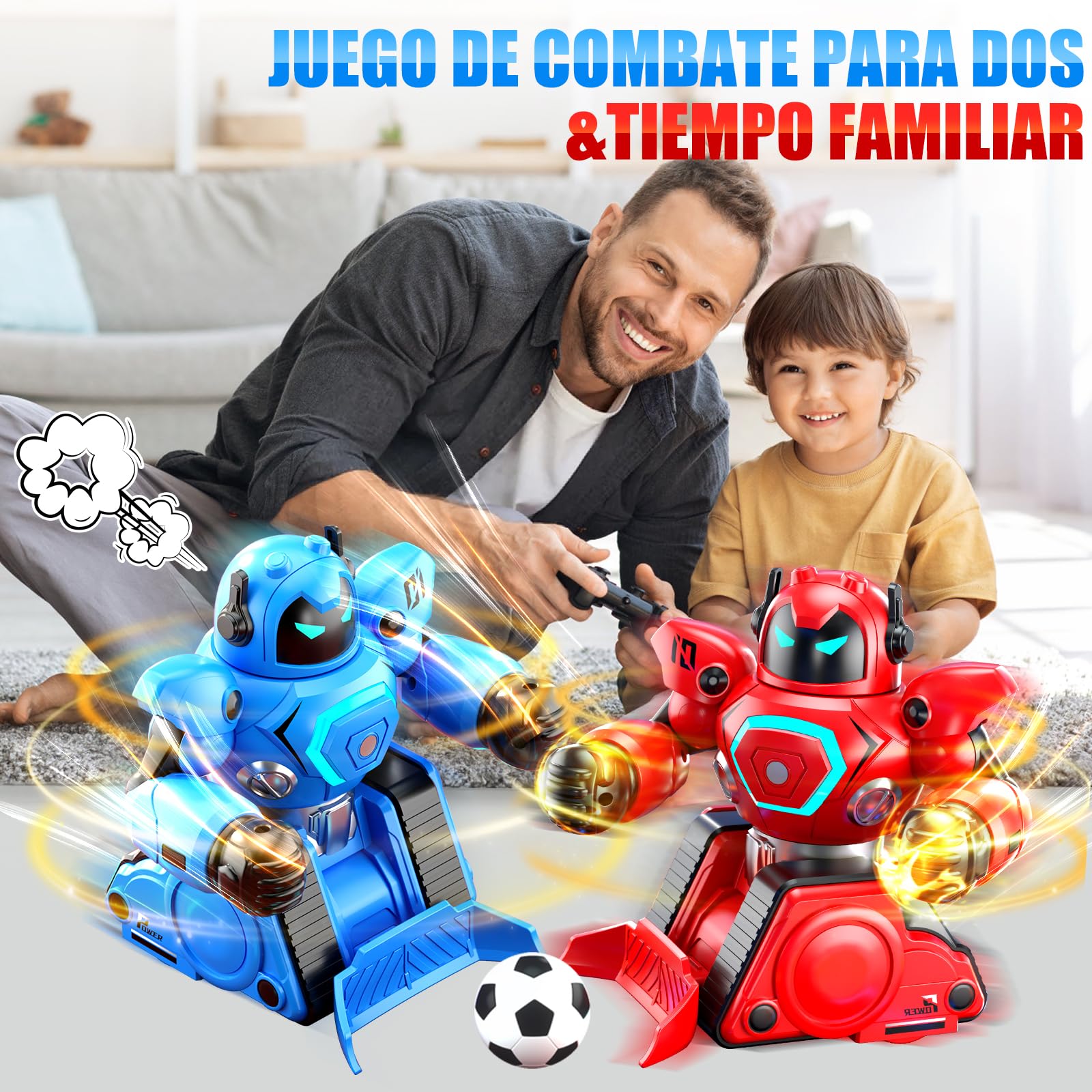Herenear Robot Kombat Teledirigido con Muñeca Eyectora, 2 Piezas RC Robot Juguete con Luz LED y Música, 360° RobotCombate de Boxeo, Coche de Fútbol Teledirigido Regalos para Niños 6 Años