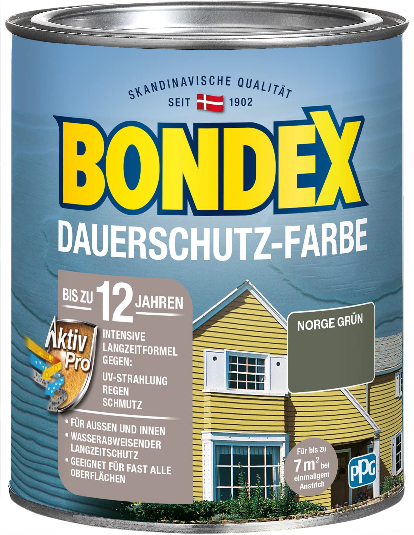 Bondex Dauerschutz Farbe Norge Grün 0,75 L für 7 m² | Hervorragende Farbstabilität | Wetter- und UV-Schutz - bis zu 12 Jahre | Seidenglänzend | Dauerschutzfarbe | Holzfarbe