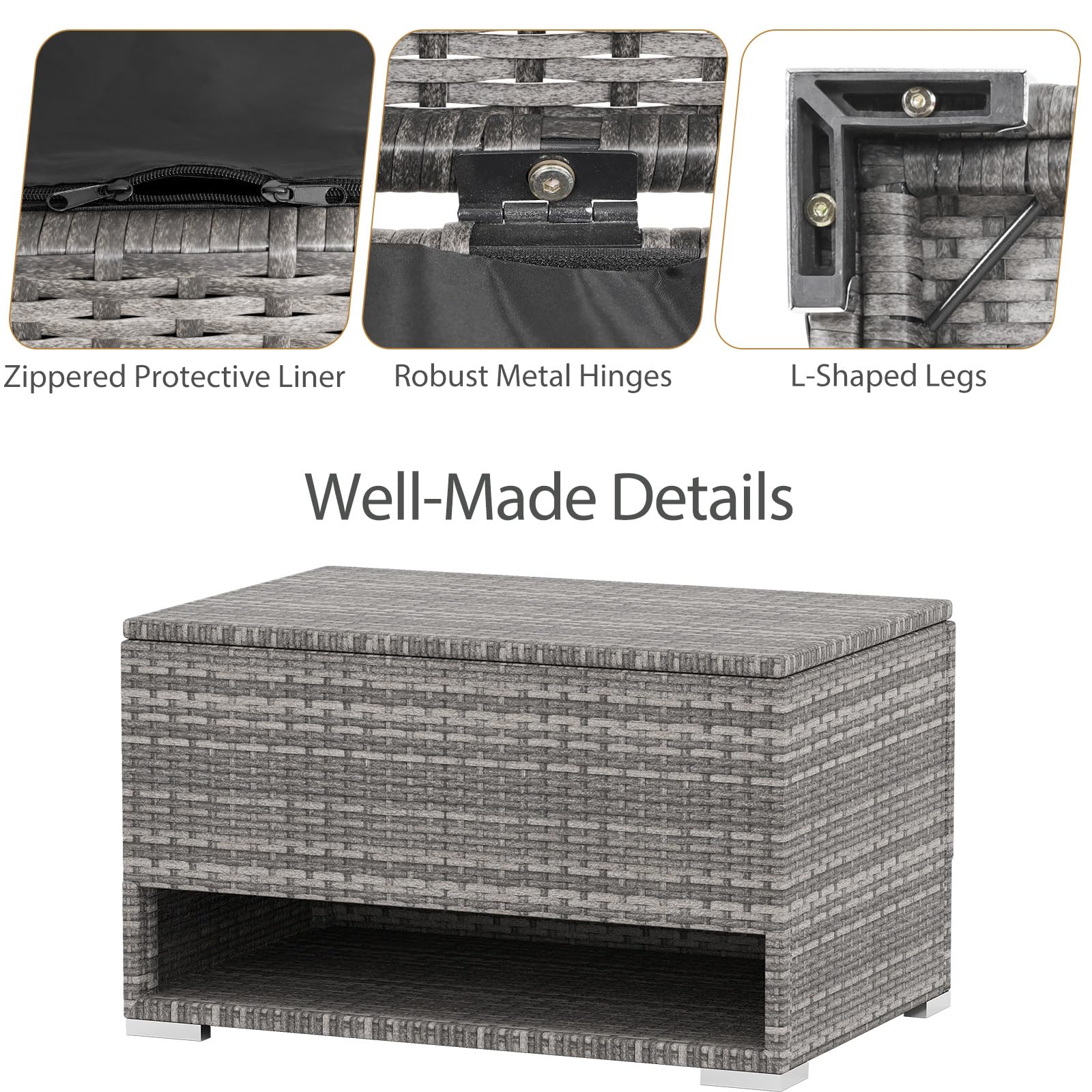LIFEZEAL Contenitore in polyrattan 186 l 95 x 60 x 58 cm grigio resistente alle intemperie