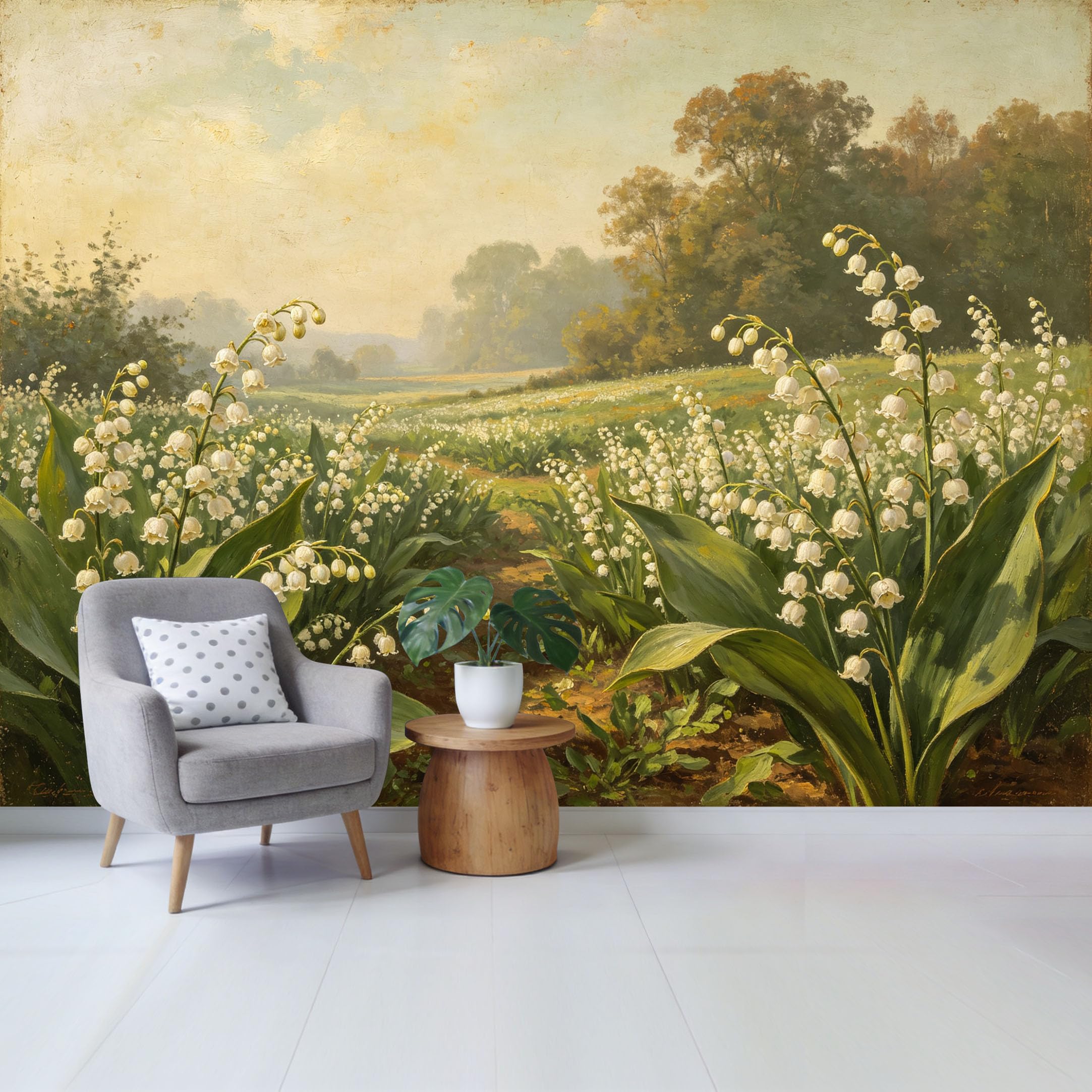 Qzlithotic Yq2605251203 Custom Size Wall Mural Impressionist Lily Of The Valley Field Landscape Oil Painting Art Selfadhesive Wall Fabric Removable Wallpaper For Home Office Decor
