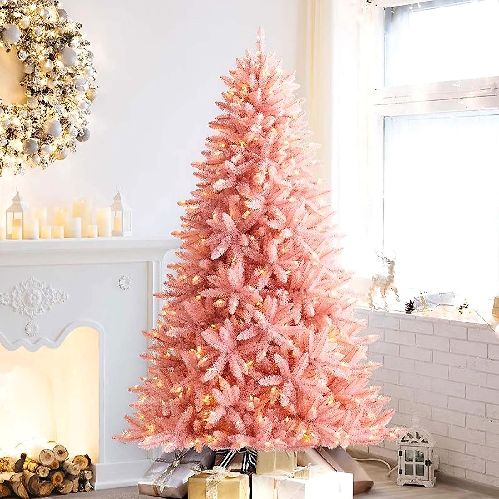 Arbol de Navidad Artificial Blancos 150/180/210/240/300 cm Árbol de Navidad para Exterior Ramas de PVC y Base de Hierro para Centros Comerciales, Hogares, Escuelas 8 Colores(Pinkss,180cm/70.9")