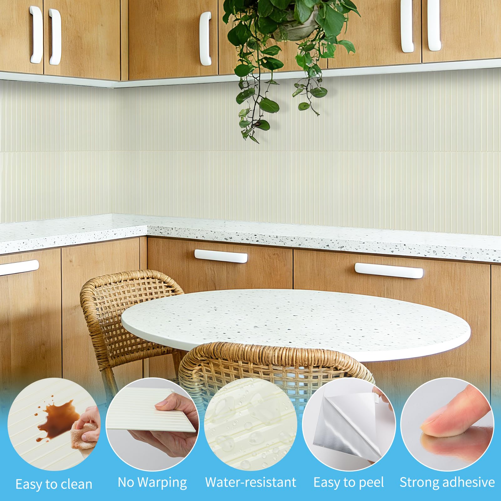 Art3d 3D Selbstklebende Wandfliesen Beige Lamellenoptik, 10-Stück PVC Fliesenfolie Aufkleber für Bad, Küche, Wohnzimmer 29 x 23 cm