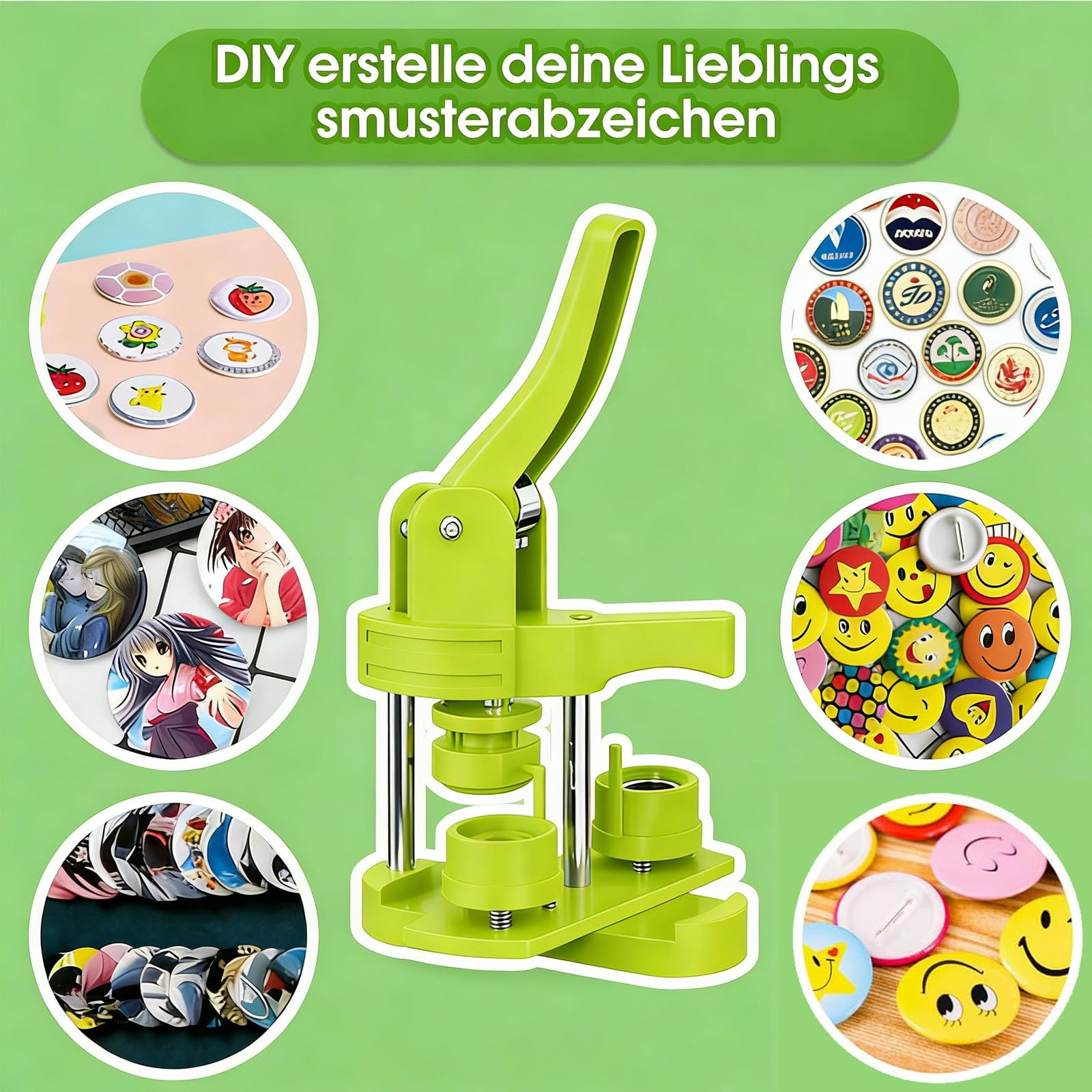 25 mm Buttonmaschine– Manuelle Buttonpresse Set ohne Montage, inkl. 100 Zubehör & Kreisschneider, DIY Abzeichenmaschine für Basteln, Partys & Geschenke(grün)