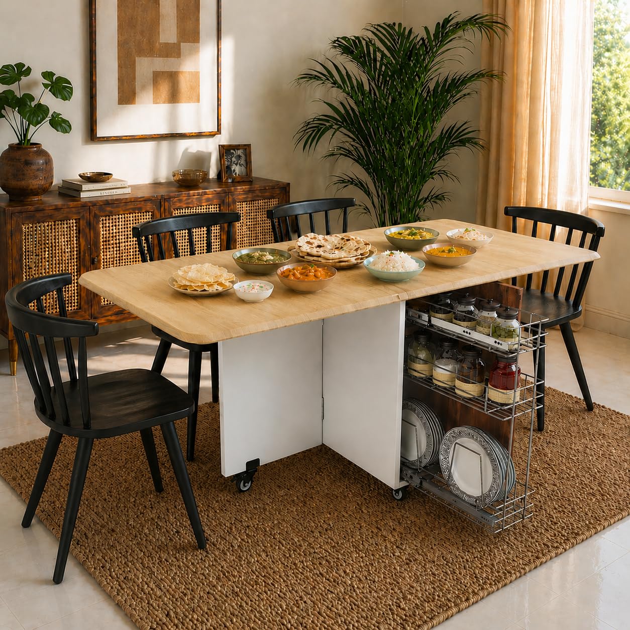 studio kook abba engineered wood 6 seater folding dining table (white) - 29.13 x 58.26 x 29.5 inch