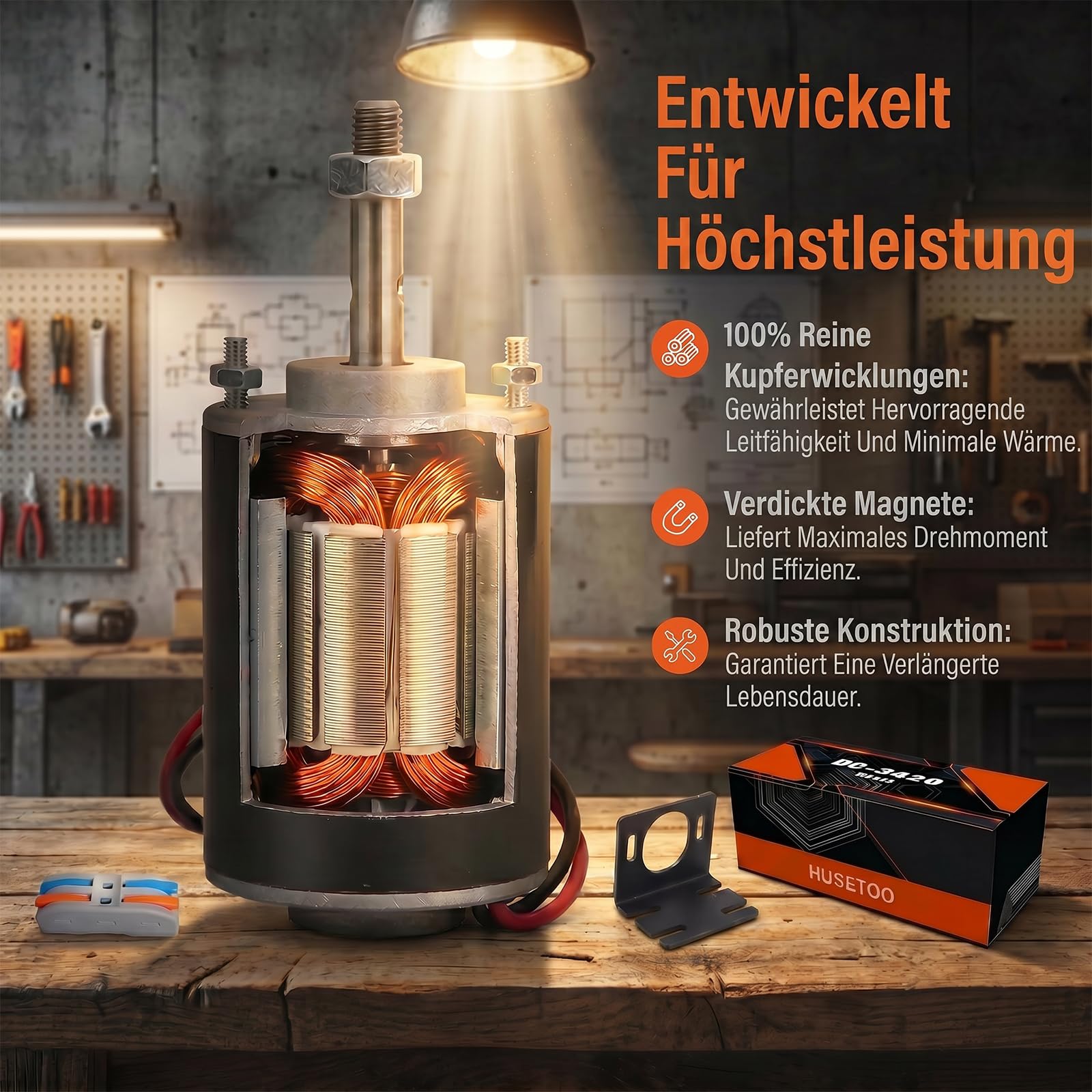12V/24V DC Motor 30W mit 38mm Gewindewelle | 3500/7000 RPM Permanentmagnetmotor | Leiser Elektromotor für DIY & Generatoren,inklusive Motorhalterung