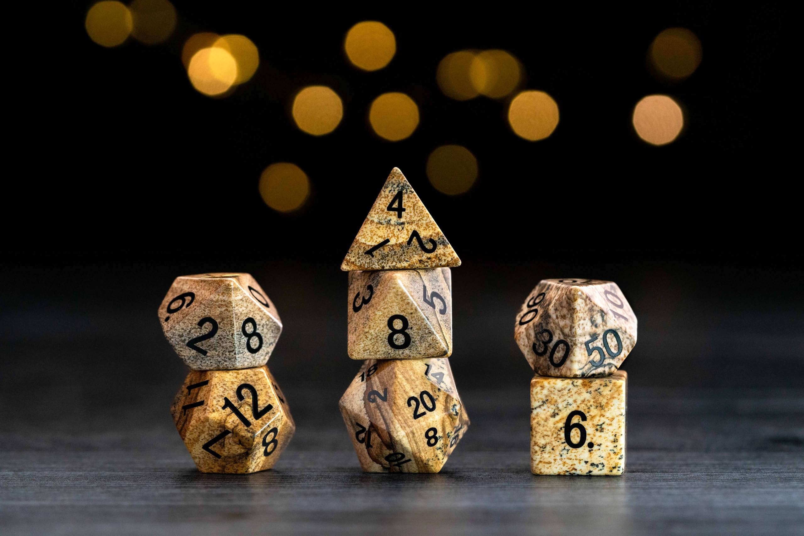 Metallic Dice Games FanRoll Jeu de dés en pierre Jaspe 16 mm