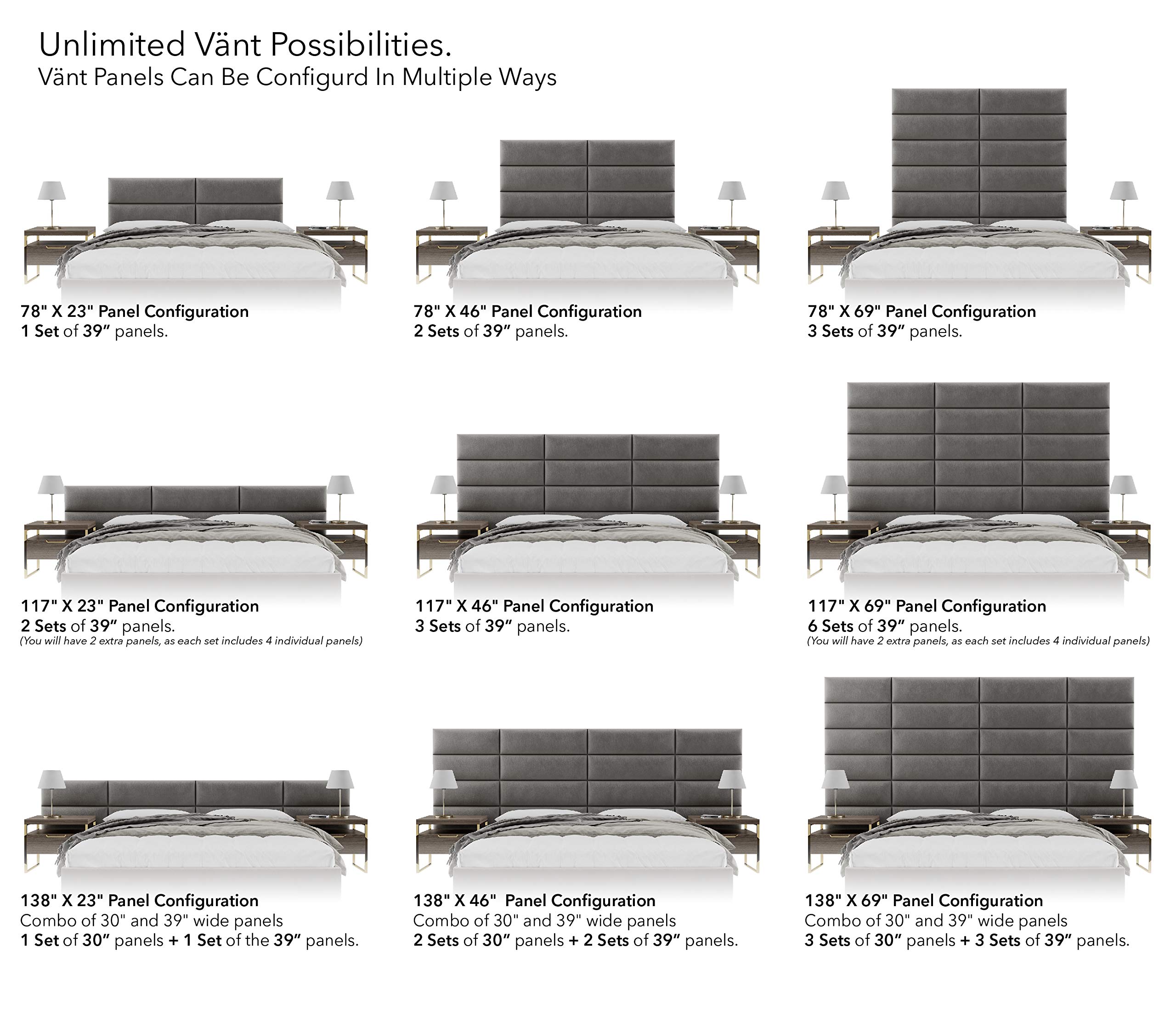 Vänt Upholstered Wall Panels King/Cal King Size Wall Mounted