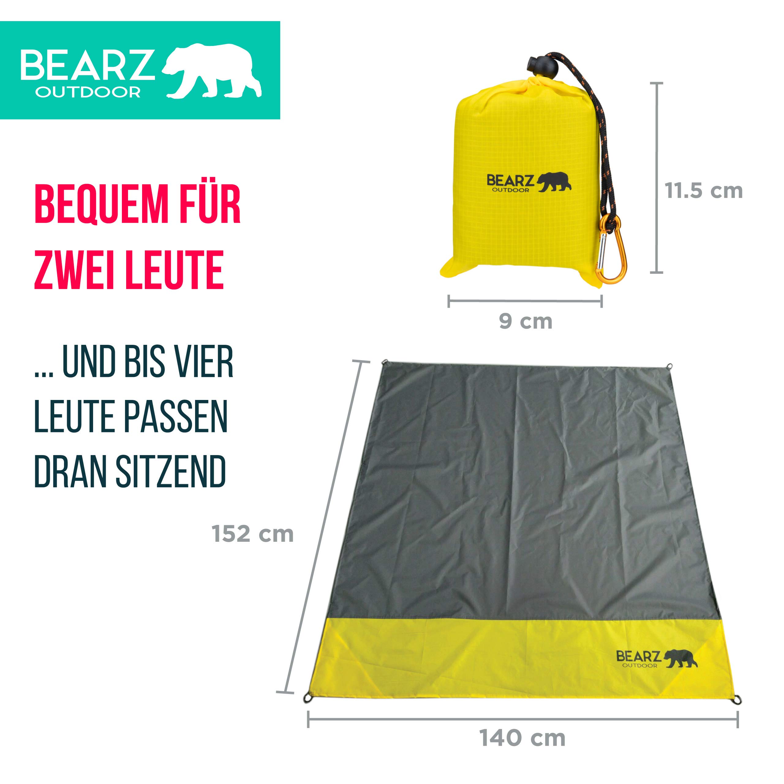 Coperta da Picnic Impermeabile, Telo Pic Nic da Viaggio - Tappetino Anti-sabbia da Spiaggia, Campeggio Accessori Leggero, Coperta da Spiaggia, Escursionismo e Trekking (Giallo)