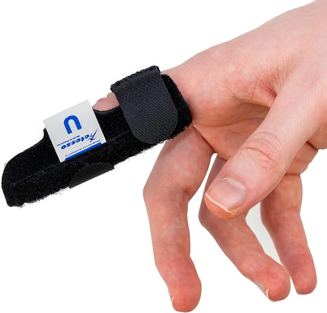 Actesso Neoprene Finger Splint Brace  Injury Support for Mallet Finger, Trigger Finger, Finger Pain, & Broken Finger  For Small, Ring, Middle, Index (Black)
