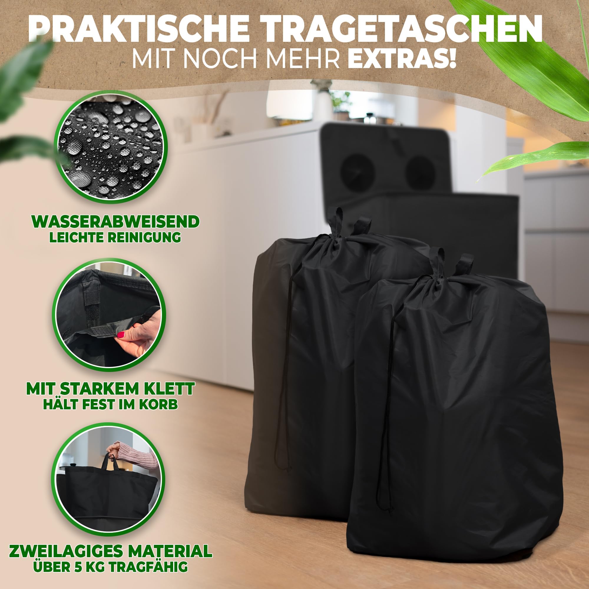 COTTARA® Pfandflaschen Sammelbehälter 2 Fächer - Stabiler Flaschensammler Leergut Behälter 160L mit 2 Tragetaschen - Praktischer Pfandbehälter, Pfandsammler, Pfandflaschen Aufbewahrung schwarz
